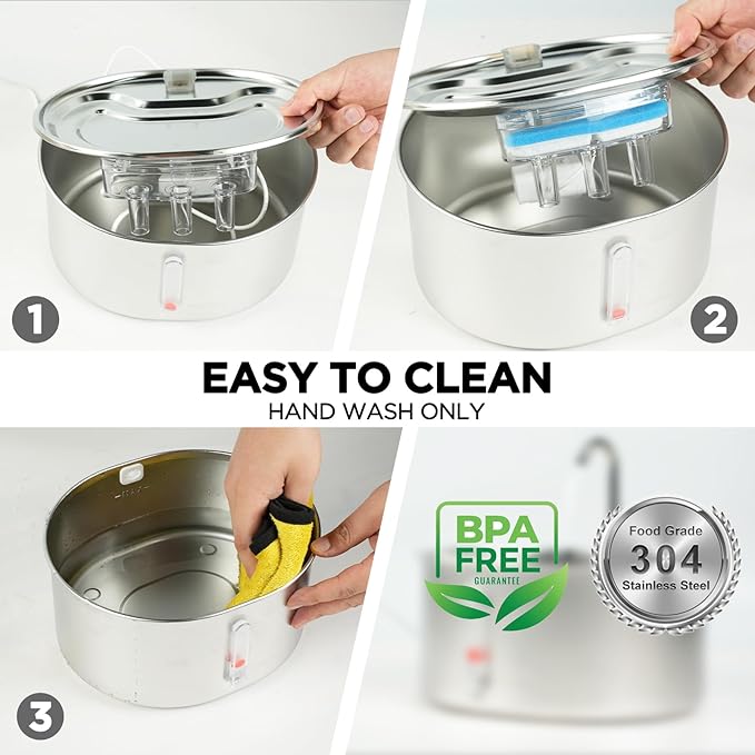 Cat Water Fountain: 108oz/3.2L Ultra Quiet with Cat Fountain Water Level Window, Pet Water Fountain Bundle with 4 Extra Filters and Motion Sensor