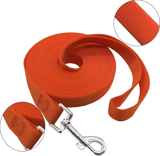 Nylon Training Dog Leash for Small Medium Large Dogs, 15ft 20ft 30ft 50ft Long Leash Dog/Puppy Lead for Obedience Recall Training, Camping (15ft, Orange)