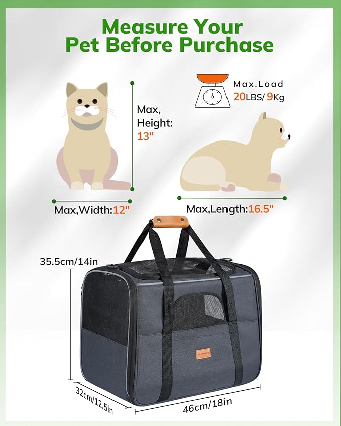 Morpilot Pet Travel Carrier Bag, Soft-Sided Dog Carrier Cat Carrier Pet Carrier (18 x 12.5 x 14 Inches), for Large Cats and Medium Puppies, w/Locking Safety Zippers, Foldable Bowl
