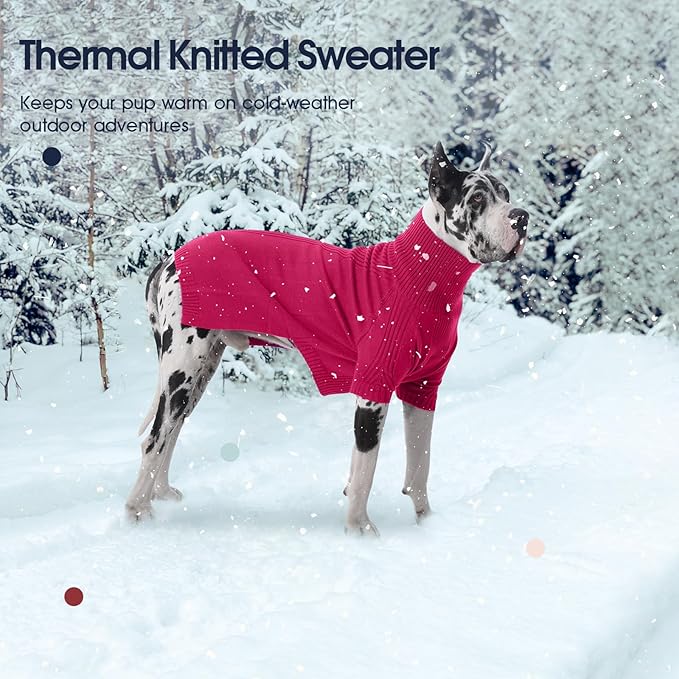 IECOii Great Dane Sweater,5XL Extra Large Sweater for Giant Breed Dogs in Winter,Turtleneck Cold Weather Knit Clothes,Machine Washable,Elastic Pullover for Saint Bernard,Mastiff (Rose red,XXXXXL)