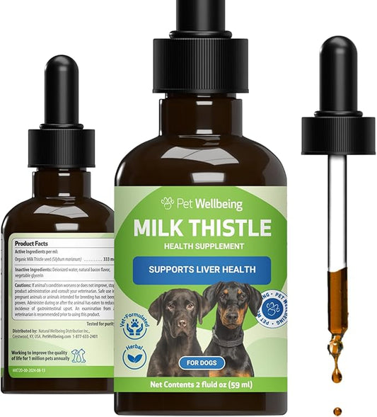 Pet Wellbeing Milk Thistle for Dogs Organic Herb, Milk Thistle Liver Detox Support - Pet Wellbeing Vet-Formulated Holistic Supplement - 2oz (59 ml)