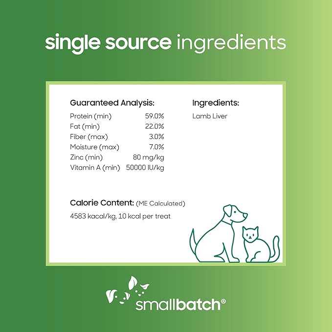 smallbatch Freeze Dried Dog Treats, Lamb Liver Treats for Dogs & Cats, High Protein, Single Ingredient Dog Treat for Training or Food Topper, Natural, Humanely Sourced Meat, Made in The USA, 4 oz