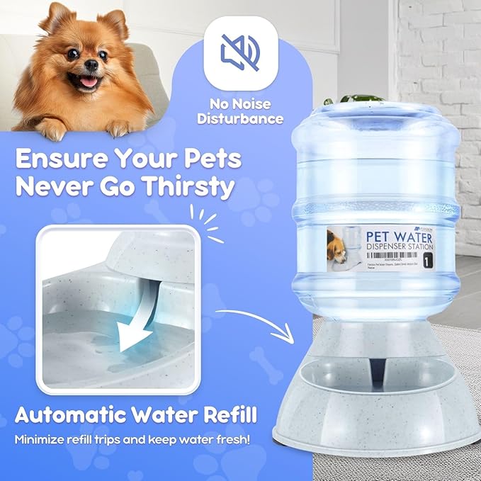 Flexzion Automatic Dog Water Bowl Dispenser for Cat Pet Animal (1 Gallon Dispener Water Jug) - Gravity Feeder Auto Replenish Waterer Drinking Bowl Fountain Bottle Dish Stand
