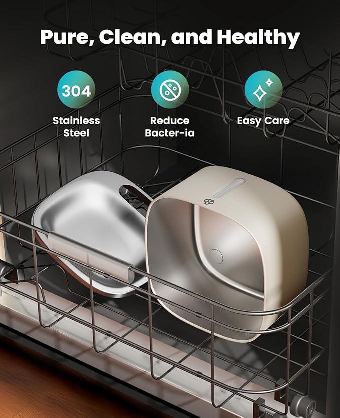 oneisall Wireless Cat Water Fountain, 3.5L/118oz Battery Operated Pet Drinking Fountains Stainless Steel for Cats Indoor, Cordless Cat Fountains with Motion Sensor, Stainless Steel White(Hale 3.5L)