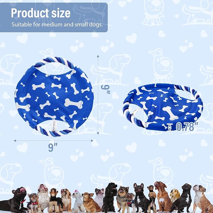 Dog Rope Flying Disc | Durable Canvas & Sturdy Cotton Rope | Interactive Training Toy | for Small & Medium Dogs | 9” L x 9” W - Pack of 1