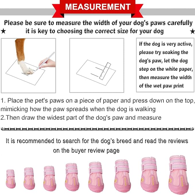 QUMY Dog Shoes for Large Dogs, Medium Dog Boots & Paw Protectors for Winter Snowy Day, Summer Hot Pavement, Waterproof in Rainy Weather, Outdoor Walking, Indoor Hardfloors Anti Slip Sole Pink 6