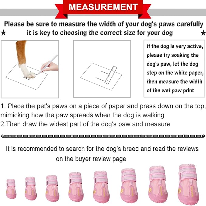 QUMY Dog Shoes for Large Dogs, Medium Dog Boots & Paw Protectors for Winter Snowy Day, Summer Hot Pavement, Waterproof in Rainy Weather, Outdoor Walking, Indoor Hardfloors Anti Slip Sole Pink 5