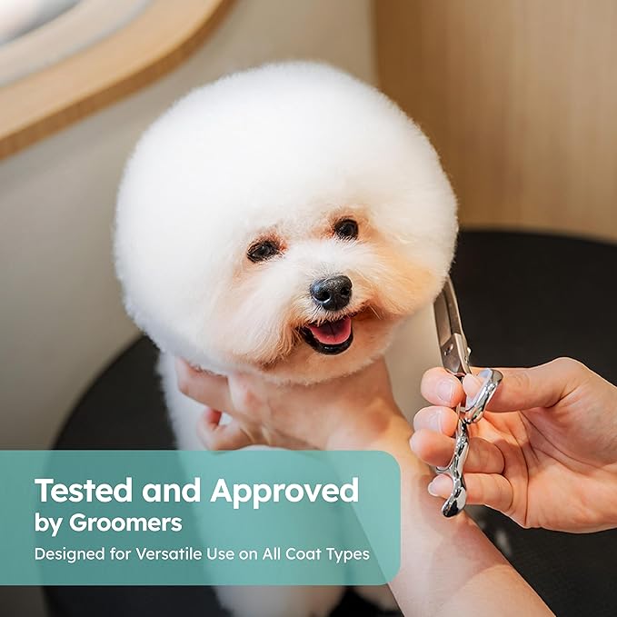 8" Dog Grooming Thinning Scissors – European Style Fast Hair Release, Handcrafted, Ergonomic, VG10 Stainless Steel for Sharper, Tougher, Better Edge Retention, Thinning Rate 60-70%