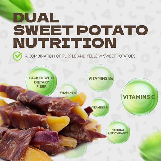 Dog Treats Duck Wrapped Double Sweet Potato, High Protein Duck Jerky Training Treats Low Fat Dog Snacks Soft Healthy Chews for Small Medium Large Breed 10.54oz