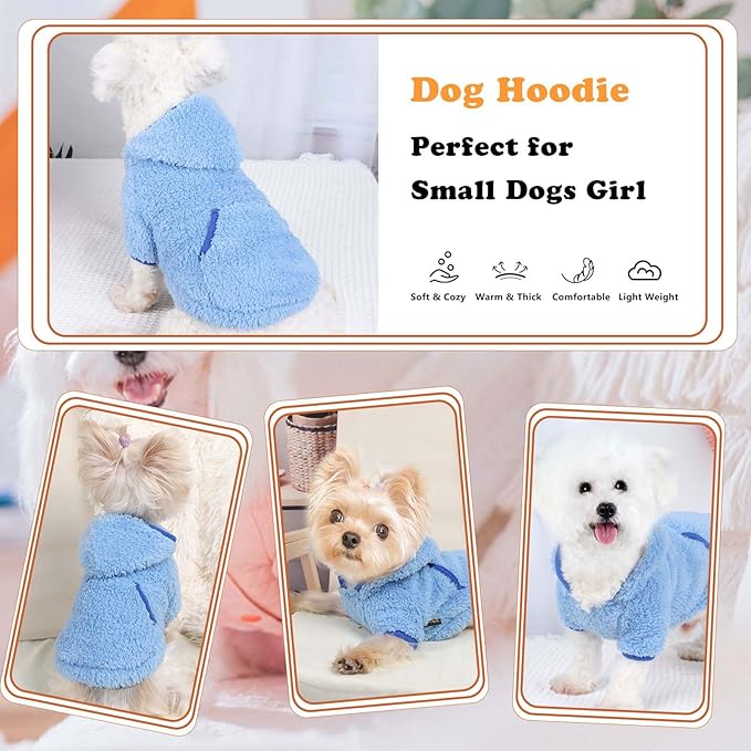 Dog Sweater Dog Winter Clothes for Small Dogs Boy Girl Pet Hoodies Puppy Cold Weather Coats Fall Doggie Sweatshirt for Chihuahua Yorkie Cat Sweater Costumes (Blue, X-Small)