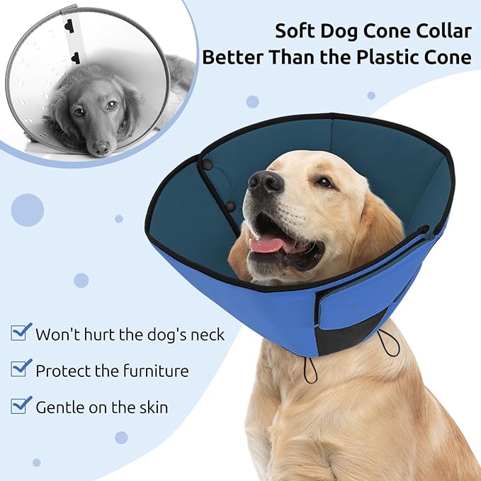 Queenmore Dog Cone XL, Soft Dog Cones for Large Dogs After Surgery, Cone for Dogs to Stop Licking, Elizabethan Collar for Pet, Alternative to Recovery Collar for Large Breeds, Blue XL