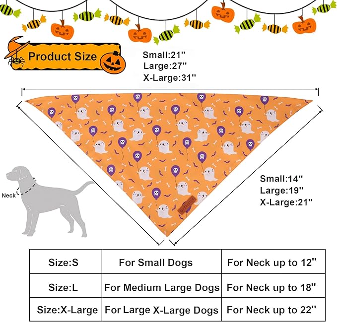 ADOGGYGO Halloween Dog Bandanas, Ghost Pumpkin Dinosaur Pet Scarf, Multi Size, Halloween Bandanas Costumes for Extra Large Dogs (X-Large)