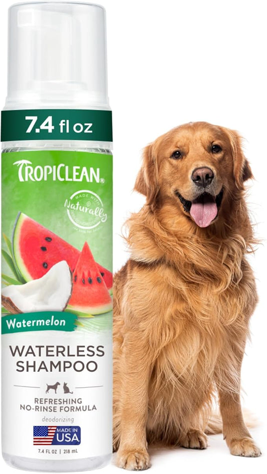 TropiClean Watermelon Waterless Shampoo | Dry Shampoo for Cats & Dogs | Cat & Dog Bath Supplies 7.4 oz | Made in The USA