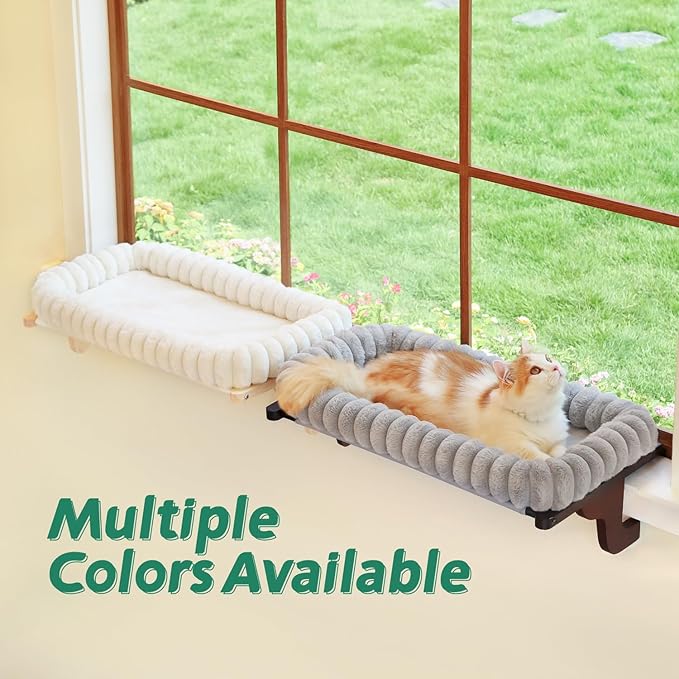 Zakkart SnugCloud Cat Window Perch with 4-Sided Bolster - Orthopedic Cat Hammock for Window Sill - Solid Hardwood & Metal Frame - Window Seat for Pets (Dark Stained Wood w/Brown Bed, Medium)
