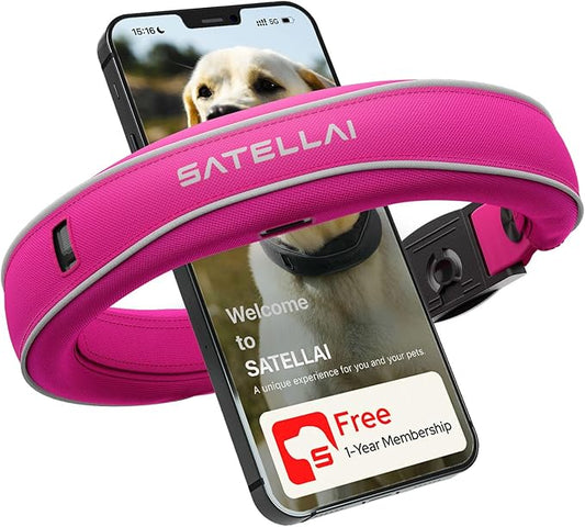 SATELLAI GPS Dog Collar, Pink [Free 1-Year Membership] The Most Advanced Dog Wireless Fences with AI Analysis, Precise Position, 5-Day Battery, and IP68 Waterproof, Flexible Virtual Fencing for Dogs