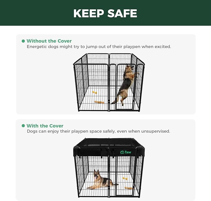 FXW Homeplus Unleashed Indoor Dog Playpen - Stress-Free and Safe Play, Heavy Duty 45 Inch 8 Panels with Playpen Cover for Large Dogs, Black│Patented
