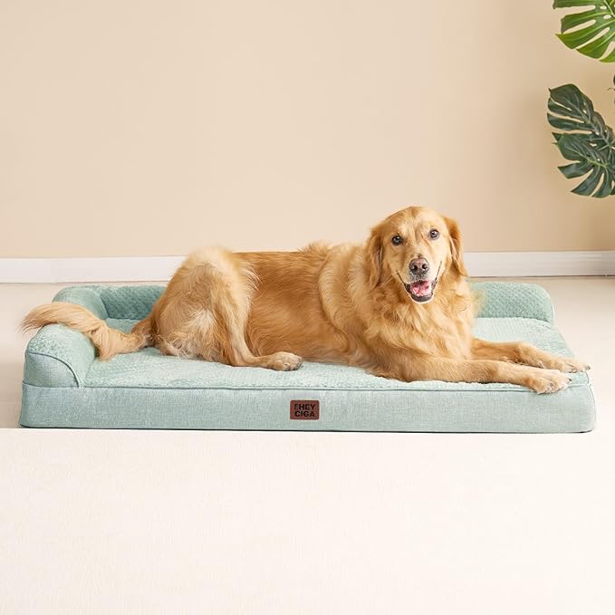 EHEYCIGA Memory Foam Dog Bed XXL, Giant Dog Bed Orthopedic with Washable Removable Cover, Waterproof Pet Bed Couch for Jumbo Dogs, 48x36x7 Inches, Greyish Green