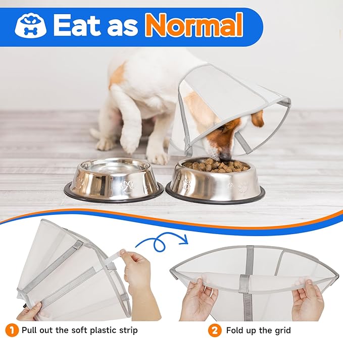Dog Cone Collar to Stop Licking, Mesh Recovery Collar After Surgery for Large Medium Small Dogs, Alternative to Elizabeth Cone of Shame (White,3)