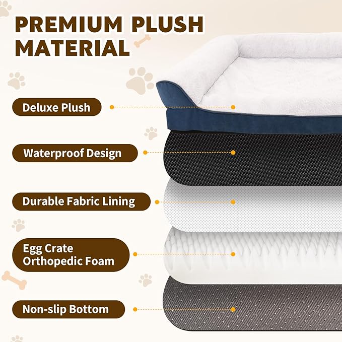 Dog Bed Medium to Large Dogs - Waterproof Couch with Removable Washable Cover and Egg Crate Foam Comfort Cage Beds Zipper Non-Slip Bottom Pad Bite-Proof
