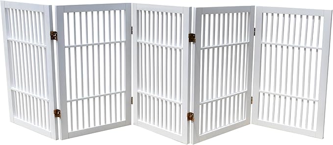 Pet Dog Gate Strong and Durable Freestanding Folding Acacia Hardwood Portable Wooden Fence Indoors or Outdoors by Urnporium (White Pet Gate, 5 Panel 30" Tall)
