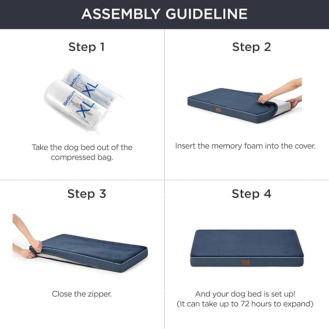 Bedsure Memory Foam Dog Beds Large Sized Dog - Orthopedic Pet Beds for Crate with Removable Washable Cover and Nonskid Bottom, Plush Flannel Fleece Top Pet Mat, Navy