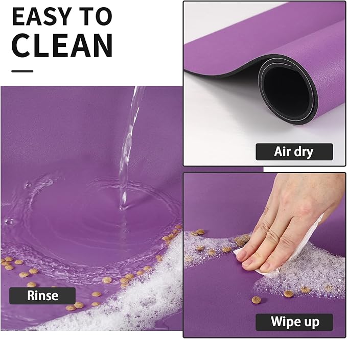 Pet Feeding Mat - Absorbent Dog Mat for Food and Water, No Stains Cat Bowl Mat, Easy to Clean Pet Placemats, Quick Dry Dog Water Dispenser Mat for Messy Drinkers | Paw Purple 24"x36"