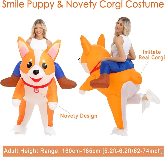 Inflatable Costumes for Adult Dog Costume Halloween Blow Up Ride on Corgi Costume Animal Suit for Men Women Cosplay Party