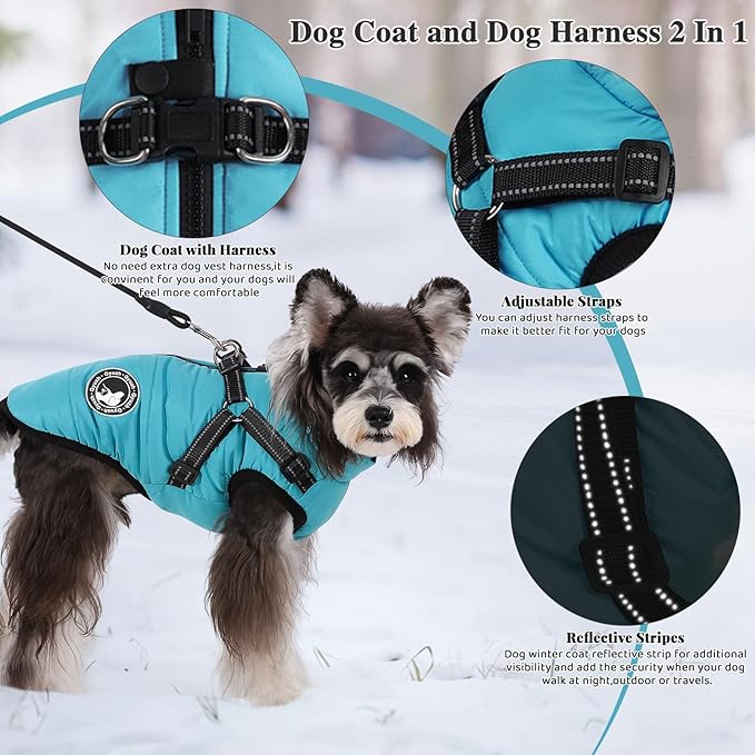Gyuzh Dog Coat with Harness Puppy Coats Small Dog Harness Jacket Winter Waterproof Jackets for Smal Medium Large Dogs