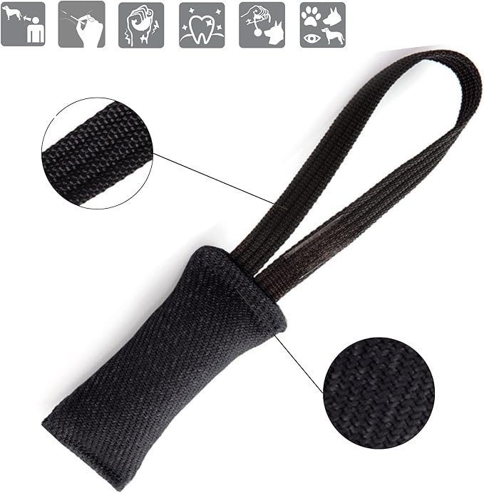 Dingo Gear French Linen tug Toy for Dog, Dog Bumper for Training, Agility, tug of war, Dog bite Pillow for Strong Dog, 1handle 6" Black S00072
