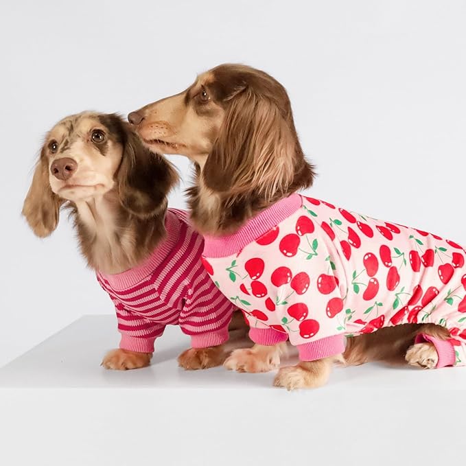 Fitwarm Cute Cherry Dog Pajamas, Warm Dog Onesie with Feet, Dog Clothes for Small Dogs Girl, Fleece Pet Outfit, Pink, Red, Large