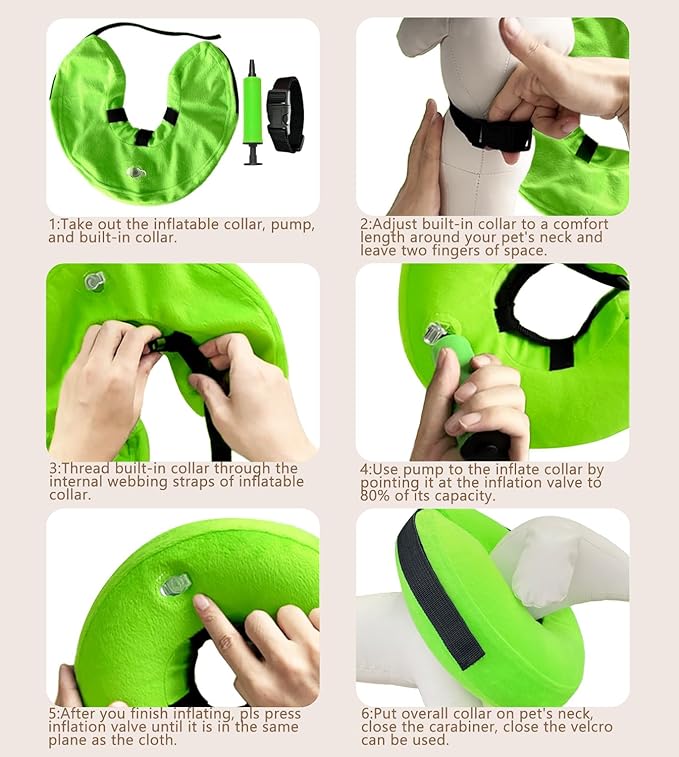 Inflatable Dog Cone Collar, Cone for Dogs to Stop Licking, Donut Collar After Surgery, Soft Dog Cone Alternative, Cones Collar for Small Medium Large Dogs (Green, S (Neck 7"-9"))