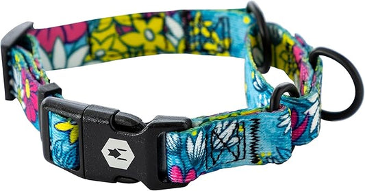 Wolfgang Heavy Duty Martingale Dog Collar with Quick Release Nylon Buckle for Walking & Training, LazyDaisy Print, Large