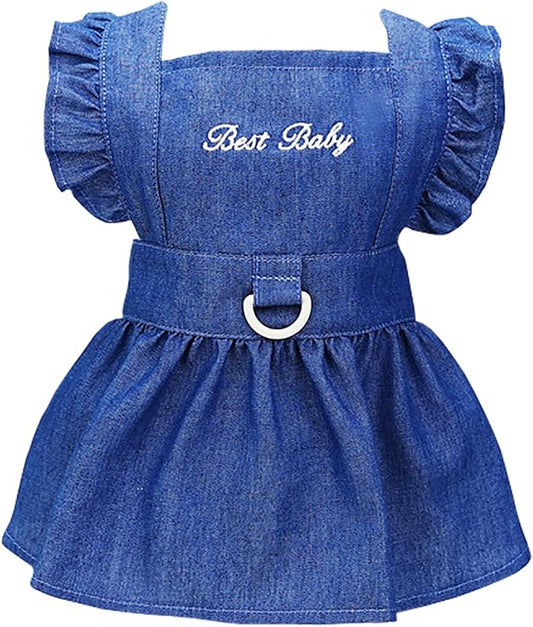 Dog Dress Puppy Luxury Skirt Clothes Princess Dresses Wedding Evening Tutu Skirt Denim Skirt for Small Dog Girl Navy Blue M