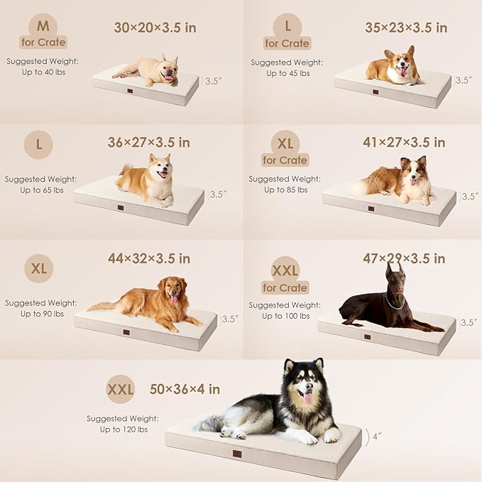 EHEYCIGA Orthopedic XL Dog Beds for Extra Large Dogs with Removable Washable Cover for Crate, Camel, 41x27