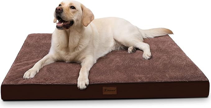 MIHIKK Waterproof Dog Beds Large Sized Dog Orthopedic Dog Beds for Crate with Removable Washable Cover Egg-Crate Foam Pet Pad Mat with Anti-Slip Bottom, 41x27 Inch, Brown