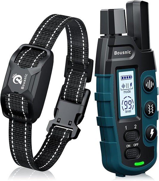 Bousnic Dog Shock Collar - 3300Ft Training Collar with Remote for 5-120lbs Small Medium Large Dogs Rechargeable Waterproof e Collar with Beep (1-8), Shake(1-16), Safe Shock(1-99) Modes (Black)
