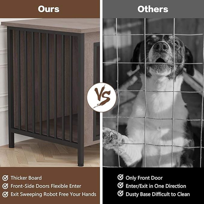 EasyCom Dog Crate Furniture for 1 or 2 Dogs, Heavy Duty Single/Double Dog Crates for Small/Medium/Large Dogs, Dog Kennel Furniture Indoor as TV Stand, Large Size 39.96" L(35-60 Pounds), Oak Grey