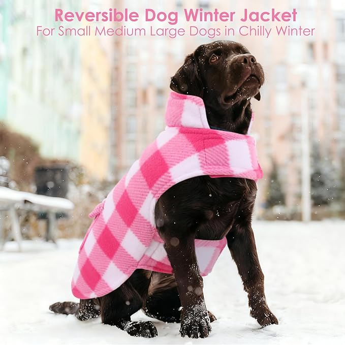 AOFITEE Dog Coat Plaid Dog Winter Coat for Large Dogs, Warm Dogs Jacket Christmas Sweater, Waterproof Pet Puffer Jacket, Reversible Pet Cold Weather Coats for Small Medium Large Pets, Pink XXXL