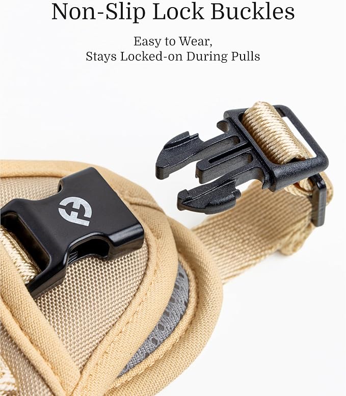 2025 New Edition, Fei & Eve Classic Dog Harness - Quick-Release Buckles | 3-Point No-Pull Control | Heavy-Duty 900D Nylon | Dual Safety Handles | Breathable Mesh | Adjustable Fit | Small,Champagne