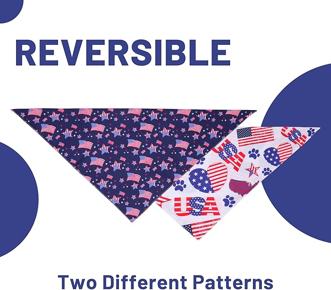 4th of July Dog Bandanas Small 2PCS, American Flag Patriotic Scarf, Independence Holiday Bandana,Premium Durable Triangle Reversible USA Bandana for Small XS Dogs Cats