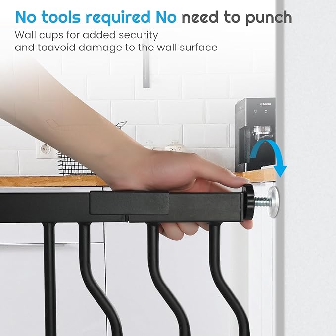 Extra Wide Baby Gate for Stairs Doorways with Door, 30" Tall 47.7-57.1" Wide Easy Install Dog Gate Indoor, Safety Metal Pressure Mounted Pet Gate with Walk-Thru Auto Close for the House, Black