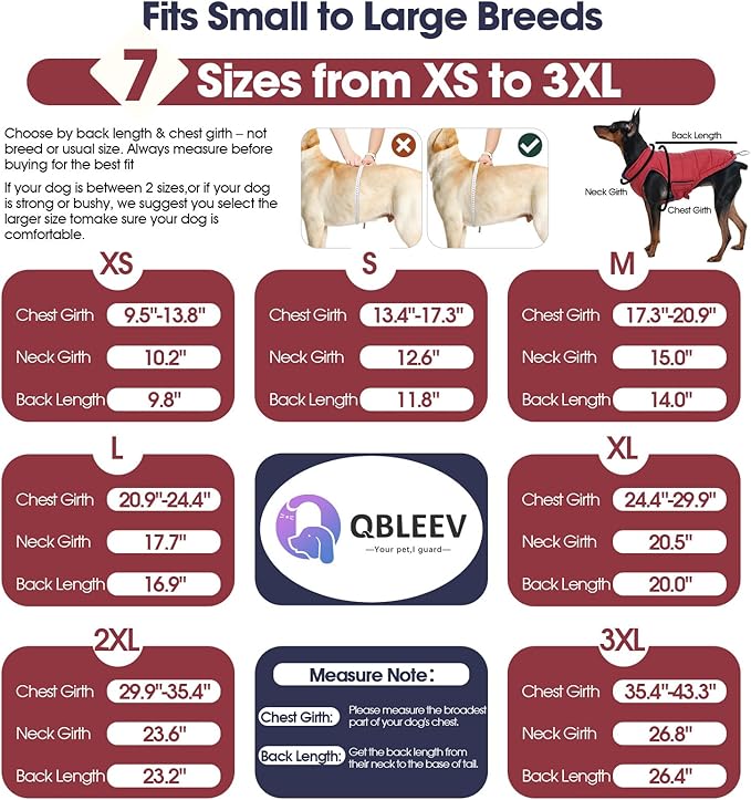 QBLEEV Reversible Dog Winter Coat, Warm Snowproof Dog Puffer Jacket for Large Dogs Cold Weather, Windproof Lightweight Padded Vest Snowsuit, 2-in-1 Adjustable Outdoor Clothes for Boxer, Wine Red, XXL