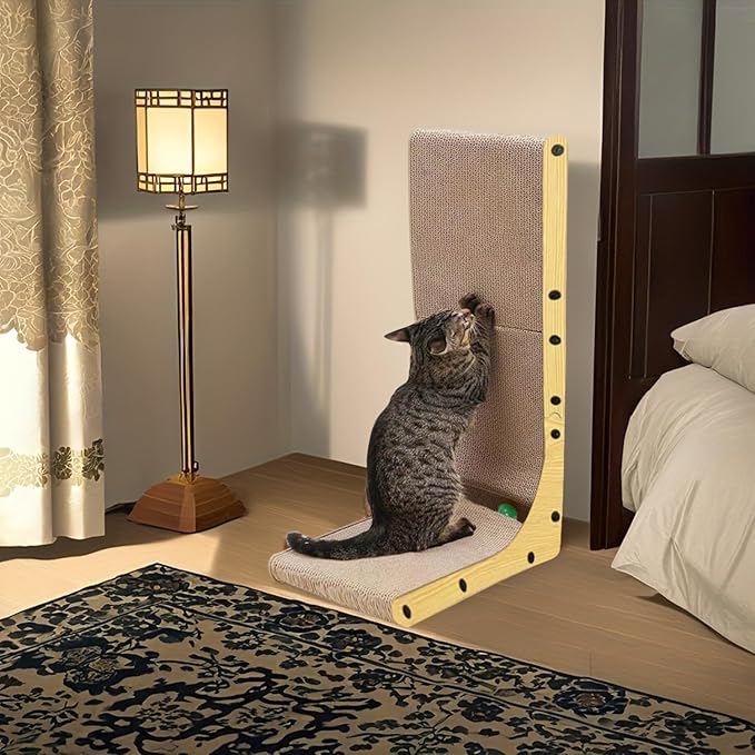 L Shape Cat Scratcher, 23.6 Inch Large Vertical Scratching Board Wall Mounted, Durable Cardboard Scratch Pad with Ball Toy - Protects Furniture for Indoor Cats (23.6in)