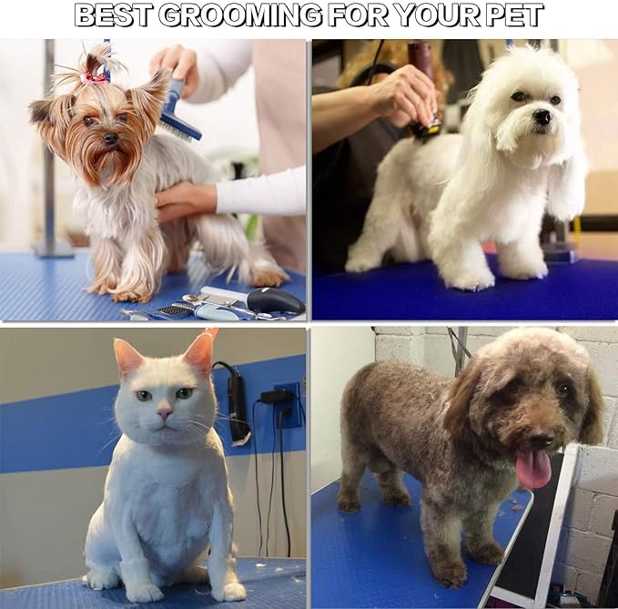 42 Inch Dog Grooming Table, Adjustable Height Pet Grooming Table with Armrest, Ropes and Mesh Tray, Suitable for Home and Dog Washing Station