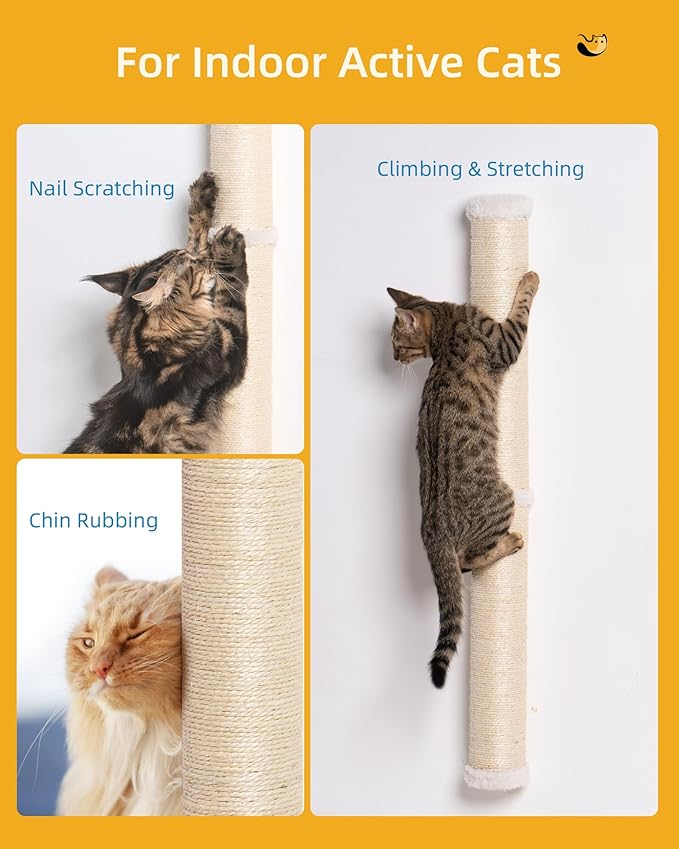 2-Pack 34-Inch Cat Wall Scratcher, Sturdy Sisal Wall Mounted Cat Scratching Posts for Indoor Large Adult Cats Climb Stretch Play