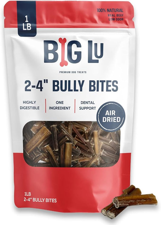 Big Lu - 2-4” Bully and Braided Sticks, 1 lb Bag, 100% Grass-Fed Beef Chews, Fully Digestible Treats for Puppies and Small to Medium Dogs, Natural Single-Ingredient Chews for Keeping Dogs Busy