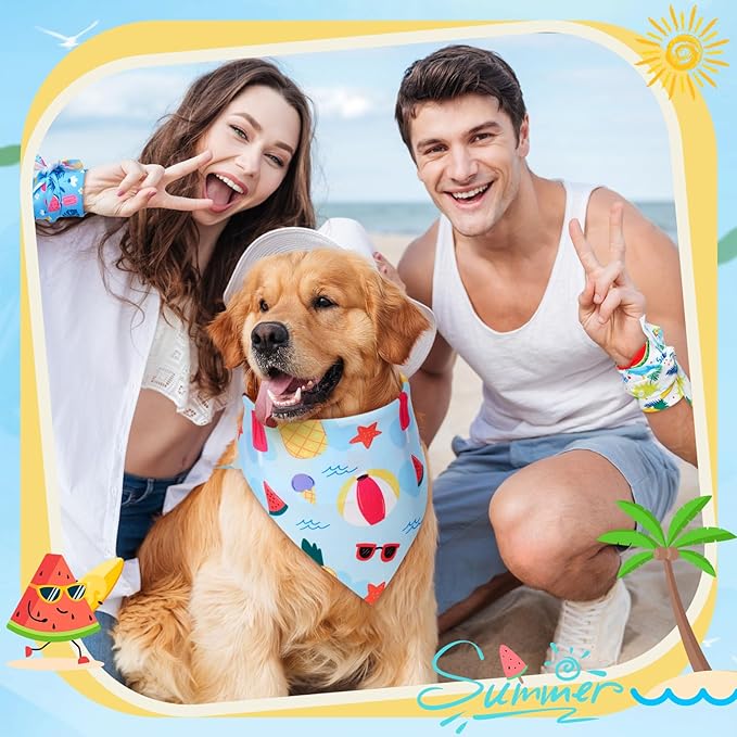 Sweetude 50 Pcs Dog Bandanas Bulk for Summer Hawaii Puppy Bandanas Adjustable Triangle Scarf Set Holiday for Small Medium Large Pet Costume Accessories(31.5 x 21.7 x 21.7 Inch, Flamingo)