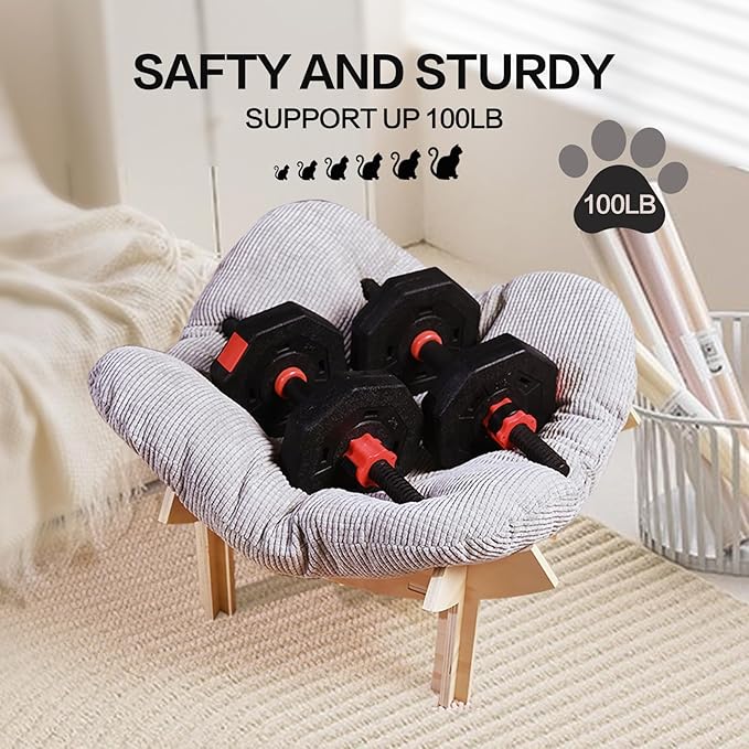 Wooden Elevated cat Hammock Bed, Featuring a Fluffy and Warm Cuddle Bed, Wooden Cat Furniture Can fit cat Scratch mat，Scratcher