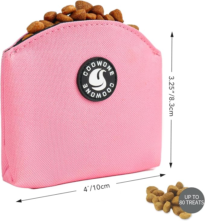 COOWONE Dog Treat Pouch Magnetic Closure Small Dog Training Treat Pouch Pocket Sized Small Dog Treat Pouch with Clip (Pink)