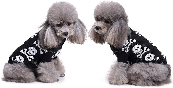 Skull Dog Sweater Holiday Halloween Christmas Pet Clothes Soft Comfortable Dog Clothes - Black